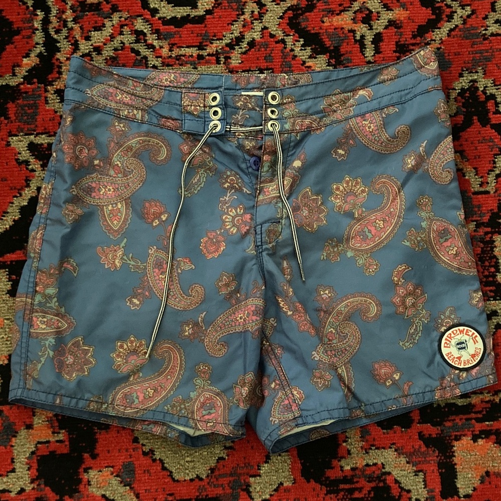 Birdwell x Noah Blue Red Paisley Board Shorts Size 32